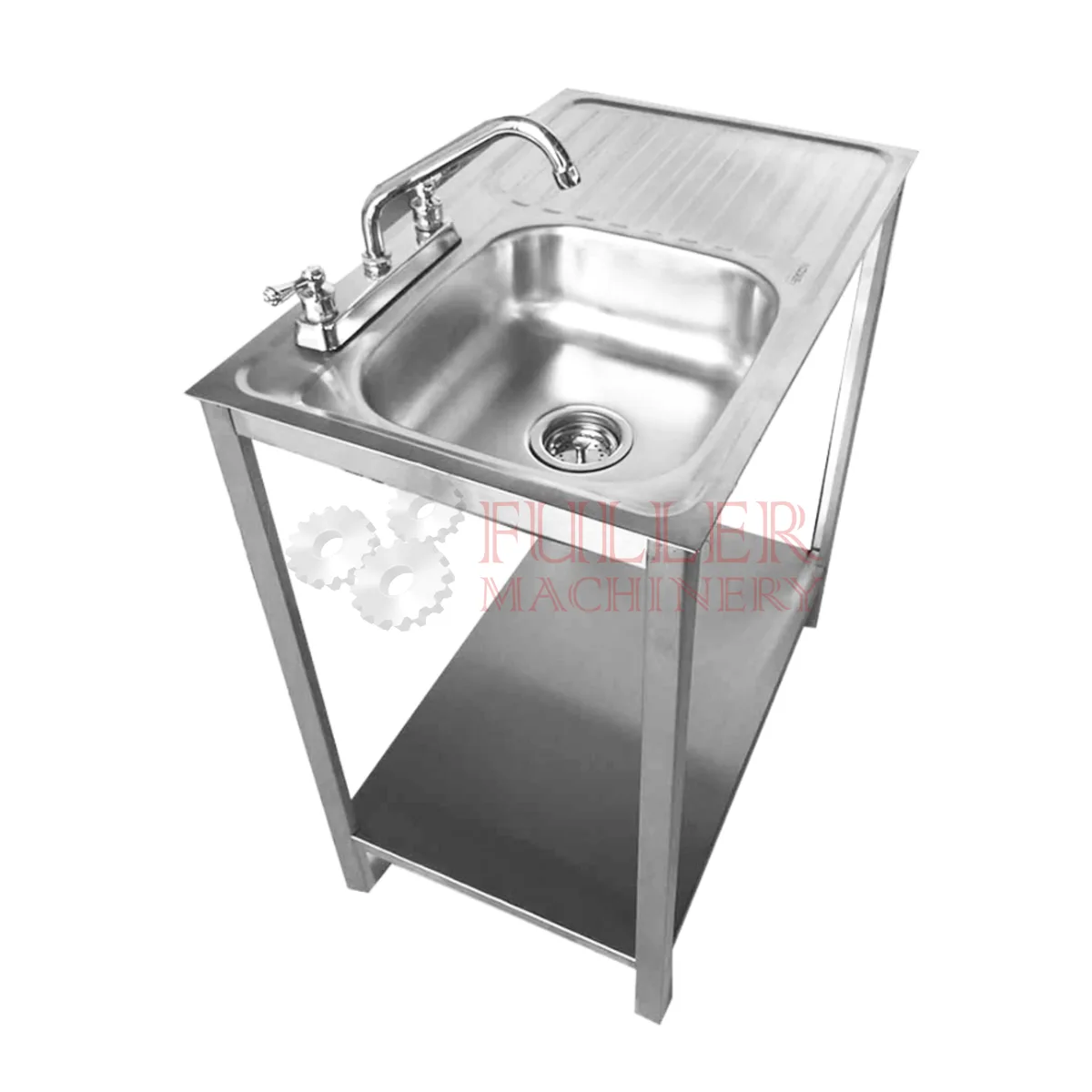 Fregadero Industrial de Acero Inoxidable 304 · Espaldar + Entrepaño · 120x60 cm — Mobiliario en Acero | Fuller Machinery Colombia