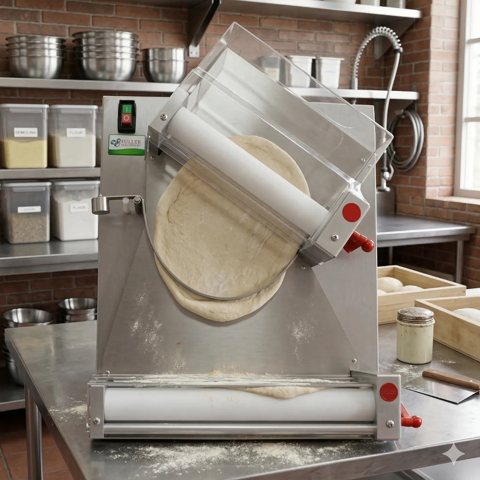 Laminadora de Masa para Pizza · Rodillos Eléctricos · Acero Inoxidable — Panadería y Repostería | Fuller Machinery Colombia